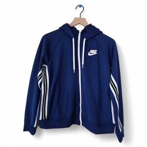 Nike Track Jacket Full Zip Hoodie Size Large Blue White Black Stripe Soccer
